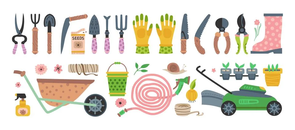 Garden tools set. Vector flat gardening equipment Stock Illustration