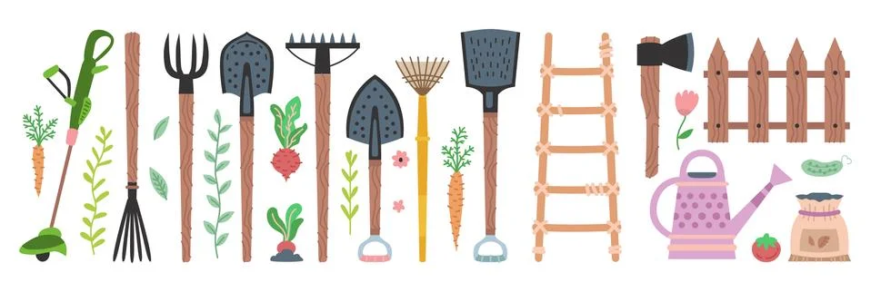 Garden tools set. Vector flat gardening equipment Stock Illustration