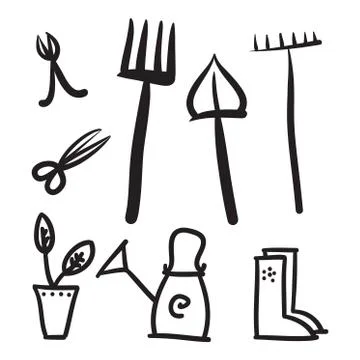 Garden tools set, vector icons illustration. Stock Illustration