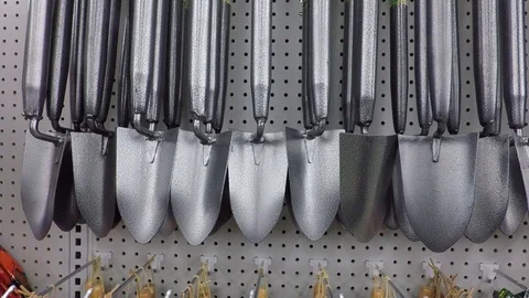 Garden tools on shelves Stock Footage 89156661