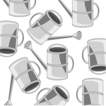 Garden tools sprinkling can pattern on white background Illustrazione stock