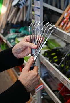 Garden tools in the store. Stock Photos