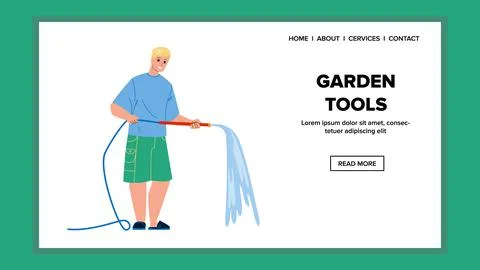 Garden Tools Using Man Farmer On Farmland Vector 스톡 일러스트