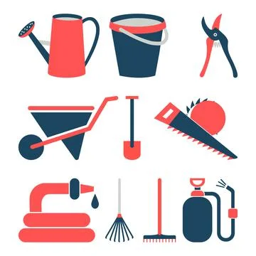 Garden tools vector icons isolated on white background Stock Illustration