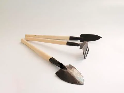 Garden tools on white background Stock Photos