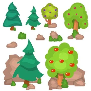 Garden trees vector flowers grass game park elements illustration nature forest Ilustración de archivo