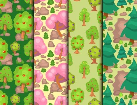 Garden trees vector flowers grass game park elements illustration nature forest Ilustración de archivo
