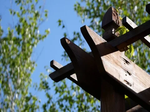 Garden Trellis With Background Trees Stock Footage 74592226