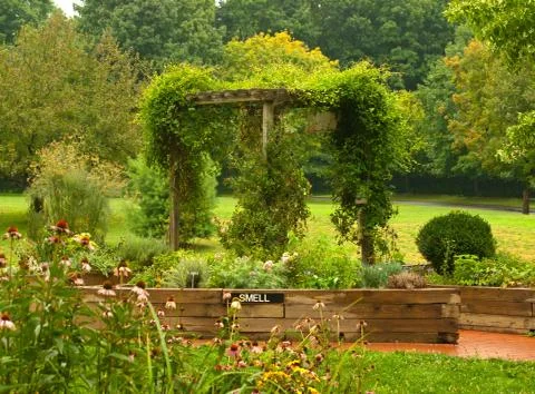 Garden with trellis Stock Photos