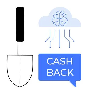 Garden Trowel with Brain Cloud and Cash Back Message - Linking Gardening, A.. Stock Illustration