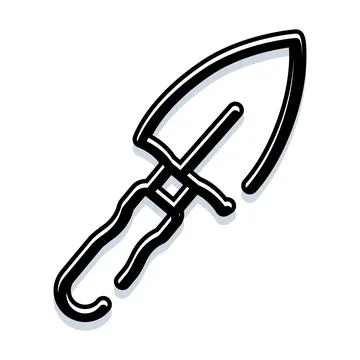 Garden trowel digging tool line art illustration Stock Illustration