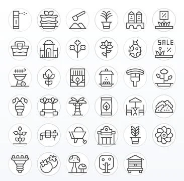 Garden Vector Icon Toolkit featuring 35 Editable 128x128 Regular Line element Stock-Illustration