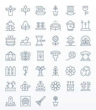 Garden Vector Icon Toolkit featuring 40 PIXEL Perfect Retina Ready Thin Lin.. Stock Illustration