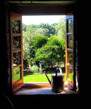 Garden View Through the Window Stock Photos