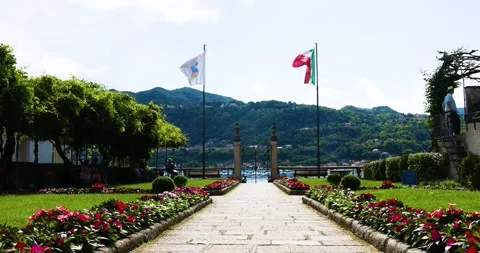 Garden of Villa Bossi on Lake Orta on a sunny day Stock Footage 212091237