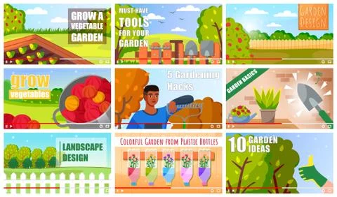 Garden vlog concept of vector video player interface. Set of video garden vlog イラスト素材