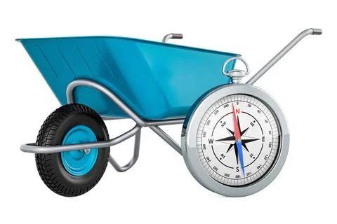Garden wheelbarrow with compass, 3D rendering Garden wheelbarrow with comp... Stock Photos
