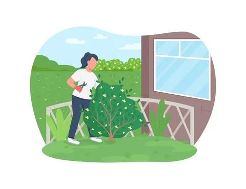 Garden work 2D vector web banner, poster Stock Illustration