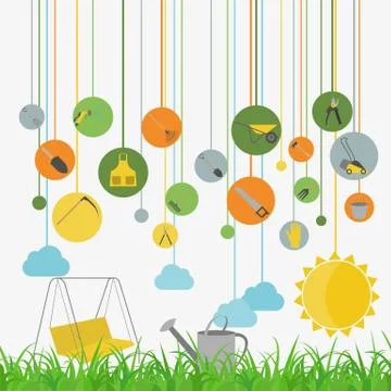 Garden work infographic elements. Working tools set. Stock Illustration