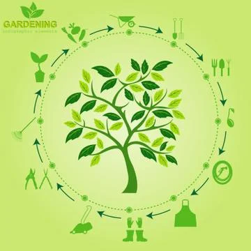 Garden work infographic elements. Working tools set. Stock Illustration