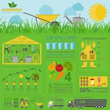Garden work infographic elements. Working tools set Illustrazione stock