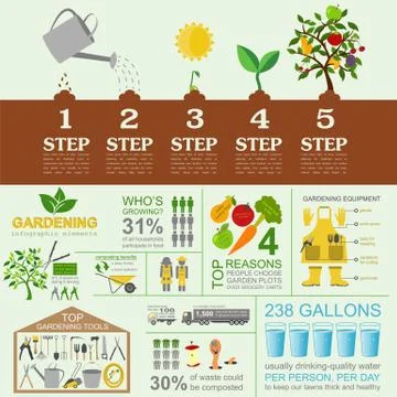 Garden work infographic elements. Working tools set Stock Illustration