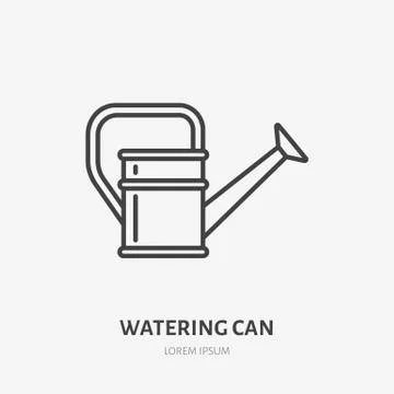 Garden work tools flat line icon. Watering can sign. Thin linear logo for Illustrazione stock