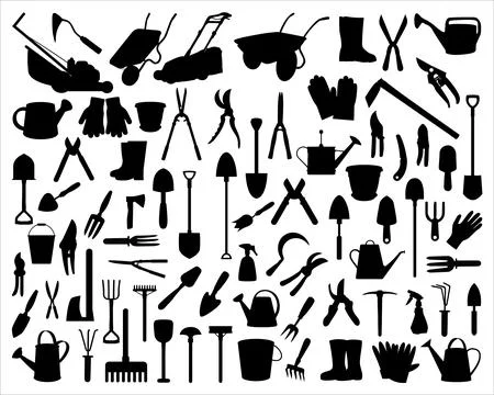 GARDEN WORK TOOLS SILHOUETTE Stock Illustration