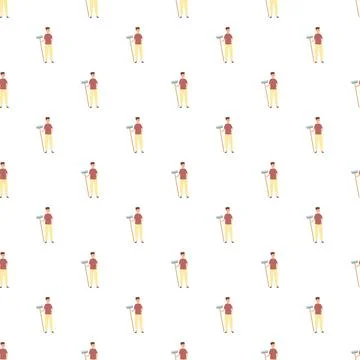 Garden worker holding rake seamless pattern Stock Illustration