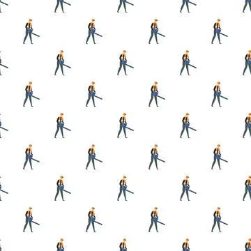 Garden worker leaf blower seamless pattern background Stock Illustration