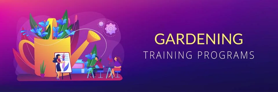 Garden workshop concept banner header Stock Illustration