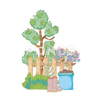 Gardener boots rubber with fence Stock Illustration