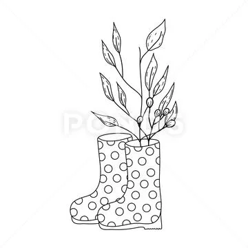Gardener boots rubber with leafs Stock Illustration