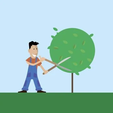 A gardener cuts the tree Stock Illustration