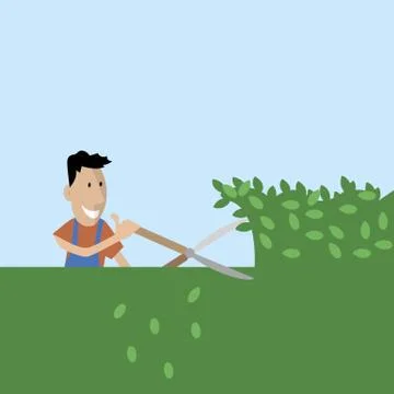 The gardener cuts trees with shears Stock Illustration