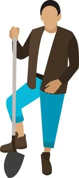 Gardener digging ground with shovel vector icon isolated on white Stock Illustration
