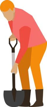 Gardener digging with shovel vector icon isolated on white Stock Illustration