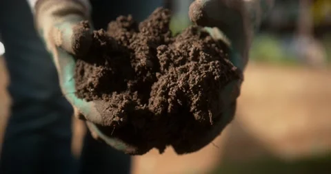 Gardener drops dirt with hands 2000 fps Phantom Stock Footage 147198523