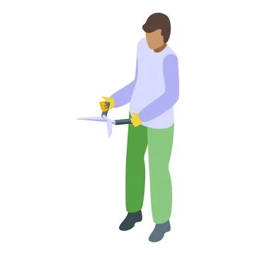 Gardener holding grass shear preparing to cut bushes Stock Illustration