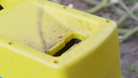Gardener inserts branches of a tree into a wood chipper Stock Footage 85067772