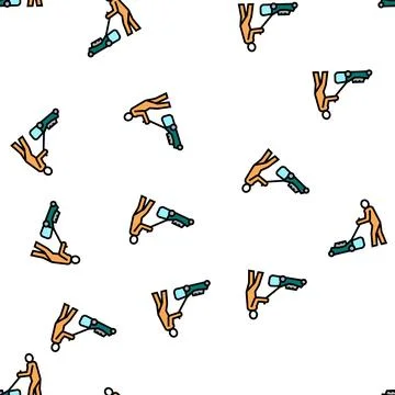 Gardener with lawn mower vector seamless pattern 库存插图
