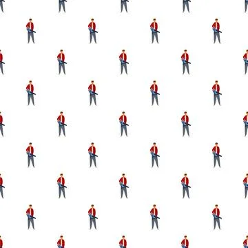 Gardener man holding leaf blower seamless pattern 스톡 일러스트