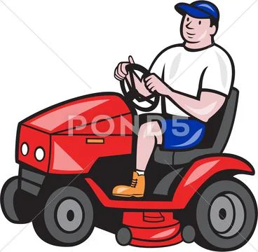 Gardener mowing rideon lawn mower cartoon Stock Illustration