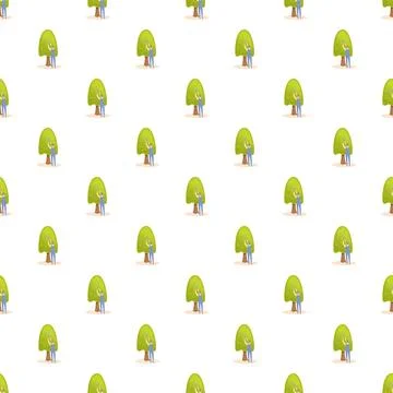 Gardener pruning a small tree in a seamless repeating pattern Stock Illustration