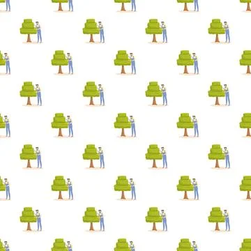 Gardener pruning topiary tree seamless pattern illustration Stock Illustration