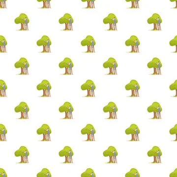 Gardener pruning tree branch cartoon seamless pattern Illustrazione stock
