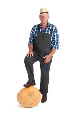 Gardener with pumpkin 스톡 사진