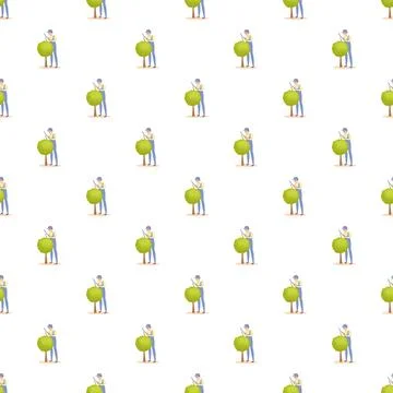 Gardener trimming small tree repeating seamless pattern Stock Illustration