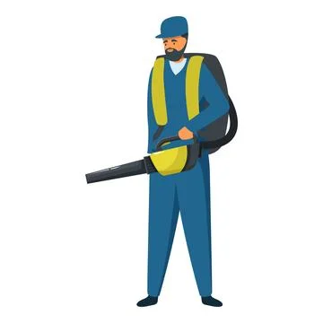 Gardener using leaf blower with backpack, cleaning service Stock Illustration