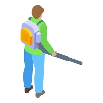 Gardener using leaf blower with gasoline engine for cleaning garden during .. Stock Illustration